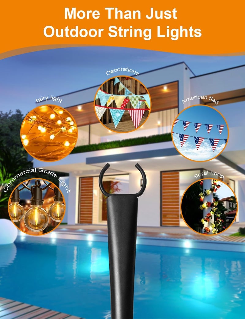 Fussion 2 Pack String Light Poles for Outside, Thickened Metal Lights Hanger Pole Outdoor with Fork, Lighting Hanging Post Accessories for Patio Decor Garden Backyard Yard Front Porch Outside Decorations - Image 3